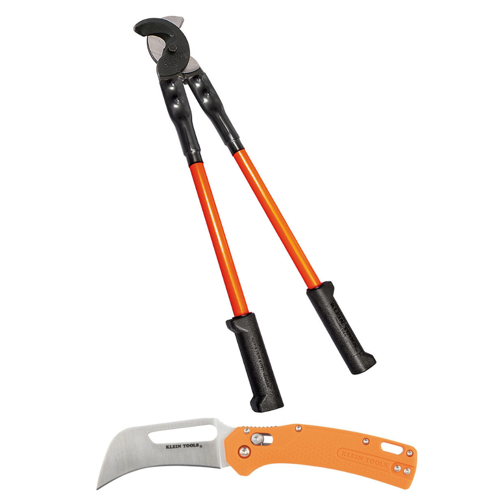 Klein 25" Fiberglass Handle Cable Cutters with Free Skinning Knife from GME Supply